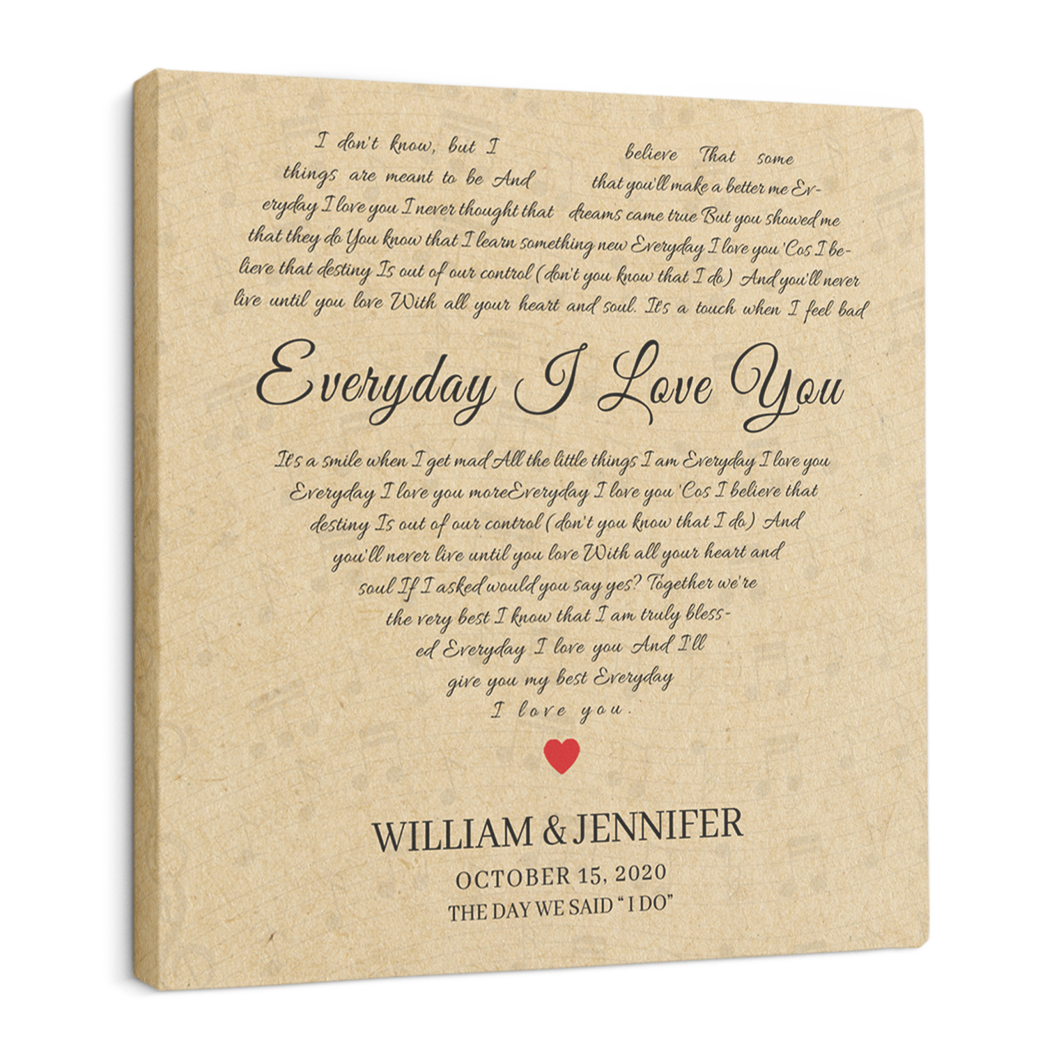 Custom Song Lyrics, Heart Shape, Square Canvas, Gift For Wedding