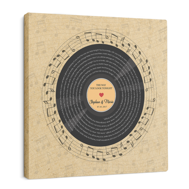 Custom Song Lyrics, Customizable Square Song Name And Text, Vinyl Record Art, Square Canvas, Gift For Wedding