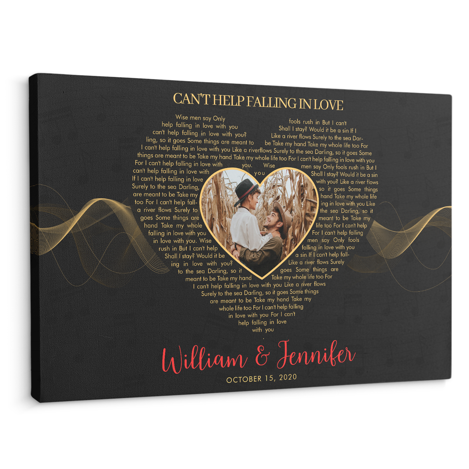 Custom Song Lyrics, Heart Shape, Upload Photo, Customizable Name And Date, Canvas Wall Art