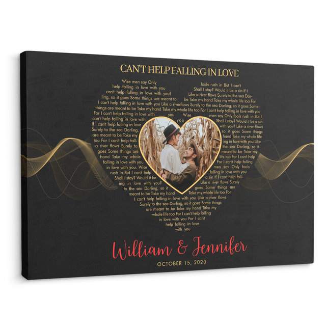 Custom Song Lyrics, Heart Shape, Upload Photo, Customizable Name And Date, Canvas Wall Art