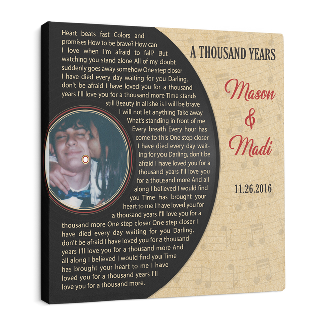 Custom Song Lyrics, Canvas Wall Art, Upload Photo, Customizable Name And Text, Half Vinyl Record