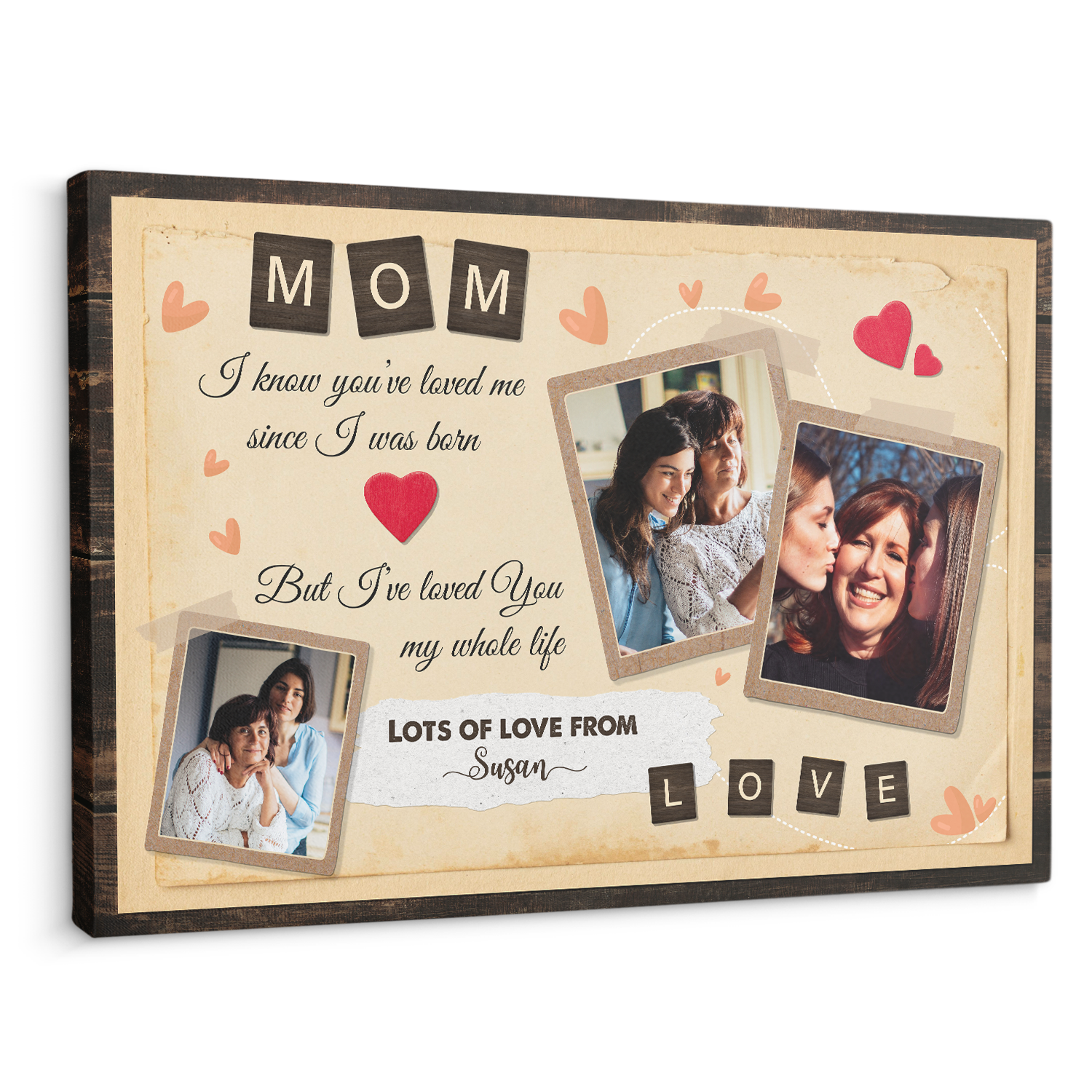 Mom, Always Love You, Custom Photo, Customizable Name And Text Canvas Wall Art