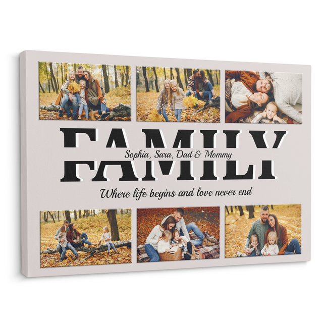 Family Custom Text and Photo - Customizable Light Grey Background Canvas