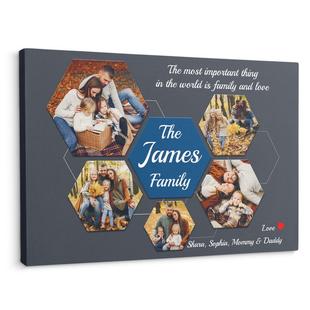 Family Custom Photo Collage - Customizable Navy Vintage Background Canvas