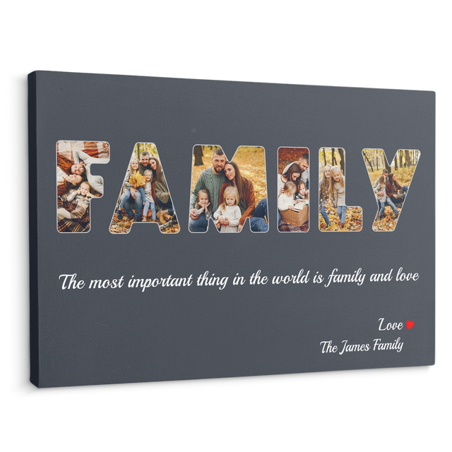 Family Custom Photo - Customizable Navy Vintage Background Canvas