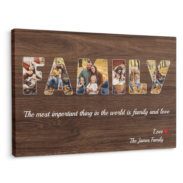 Family Custom Photo - Customizable Dark Wood Background Canvas
