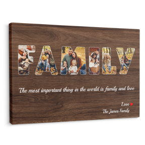 Family Custom Photo - Customizable Dark Wood Background Canvas