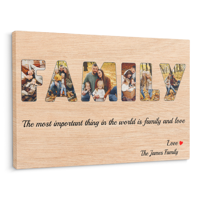 Family Custom Photo - Customizable Light Wood Background Canvas