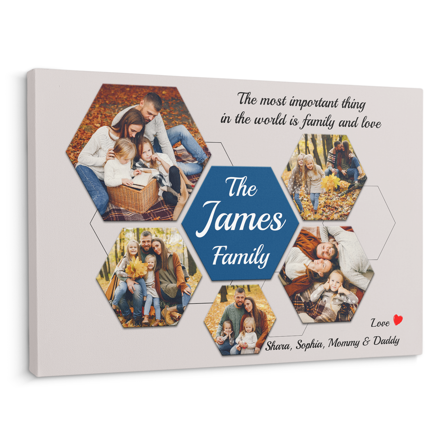 Family Custom Photo Collage - Customizable Light Grey Background Canvas