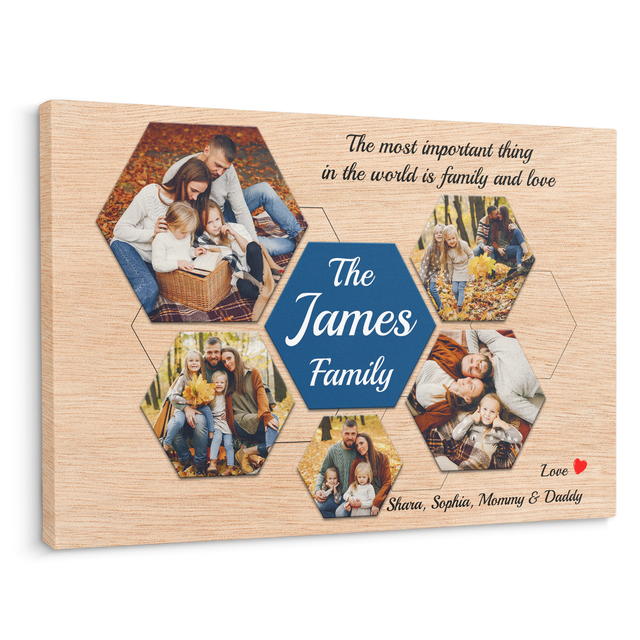 Family Custom Photo Collage - Customizable Light Wood Background Canvas