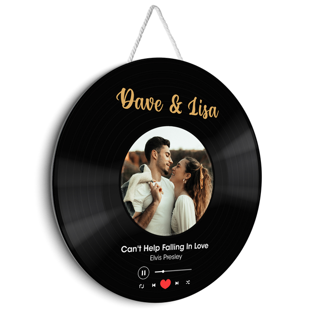 Custom Photo Vinyl Record, Customizable Name And Text, Round Wood Sign