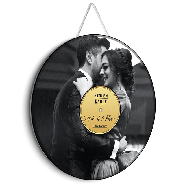 Custom Song Name And Text, Customizable Black & White Photo, Round Wood Sign