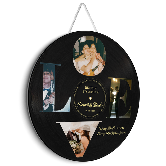 Custom Photo Vinyl Record, Customizable Name And Text, Love, Round Wood Sign