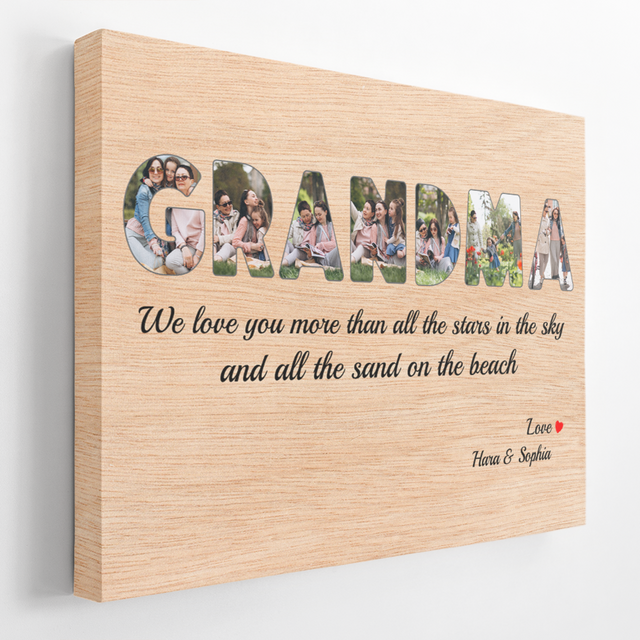 Grandma Custom Photo - Personalized Light Wood Background Canvas