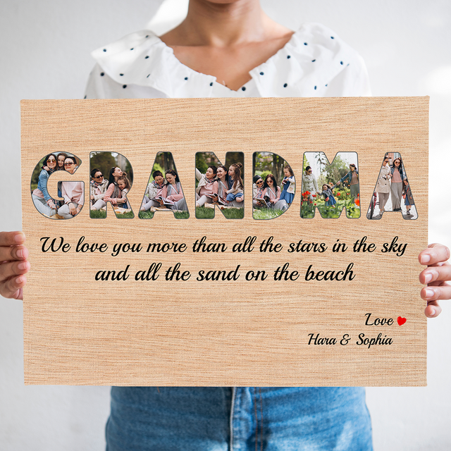 Grandma Custom Photo - Personalized Light Wood Background Canvas
