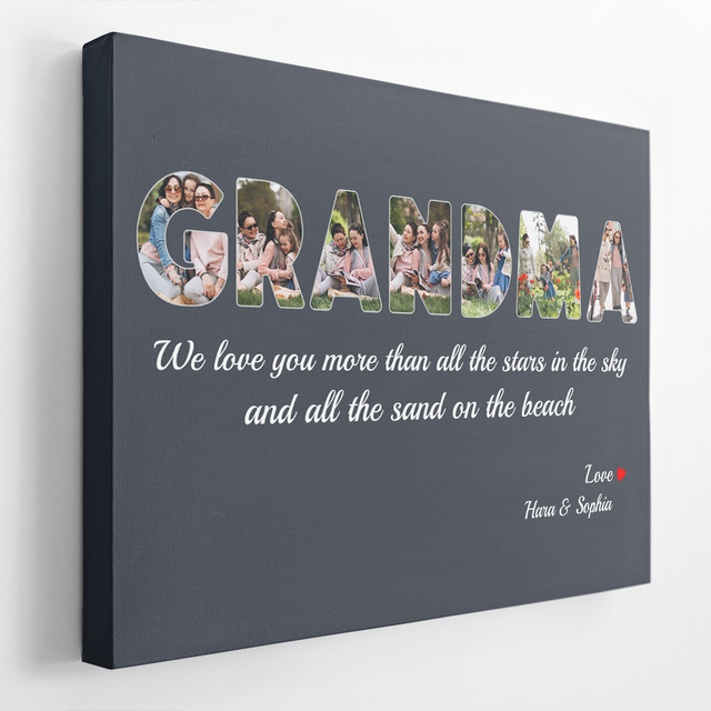 Grandma Custom Photo - Personalized Navy Vintage Background Canvas