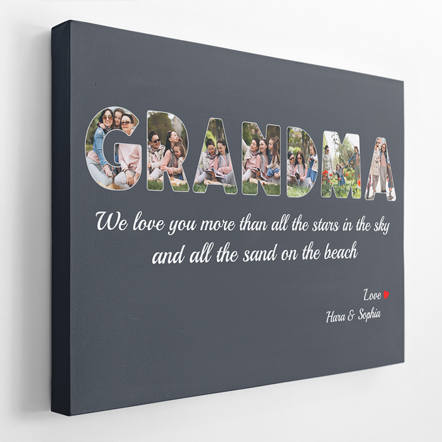 Grandma Custom Photo - Personalized Navy Vintage Background Canvas