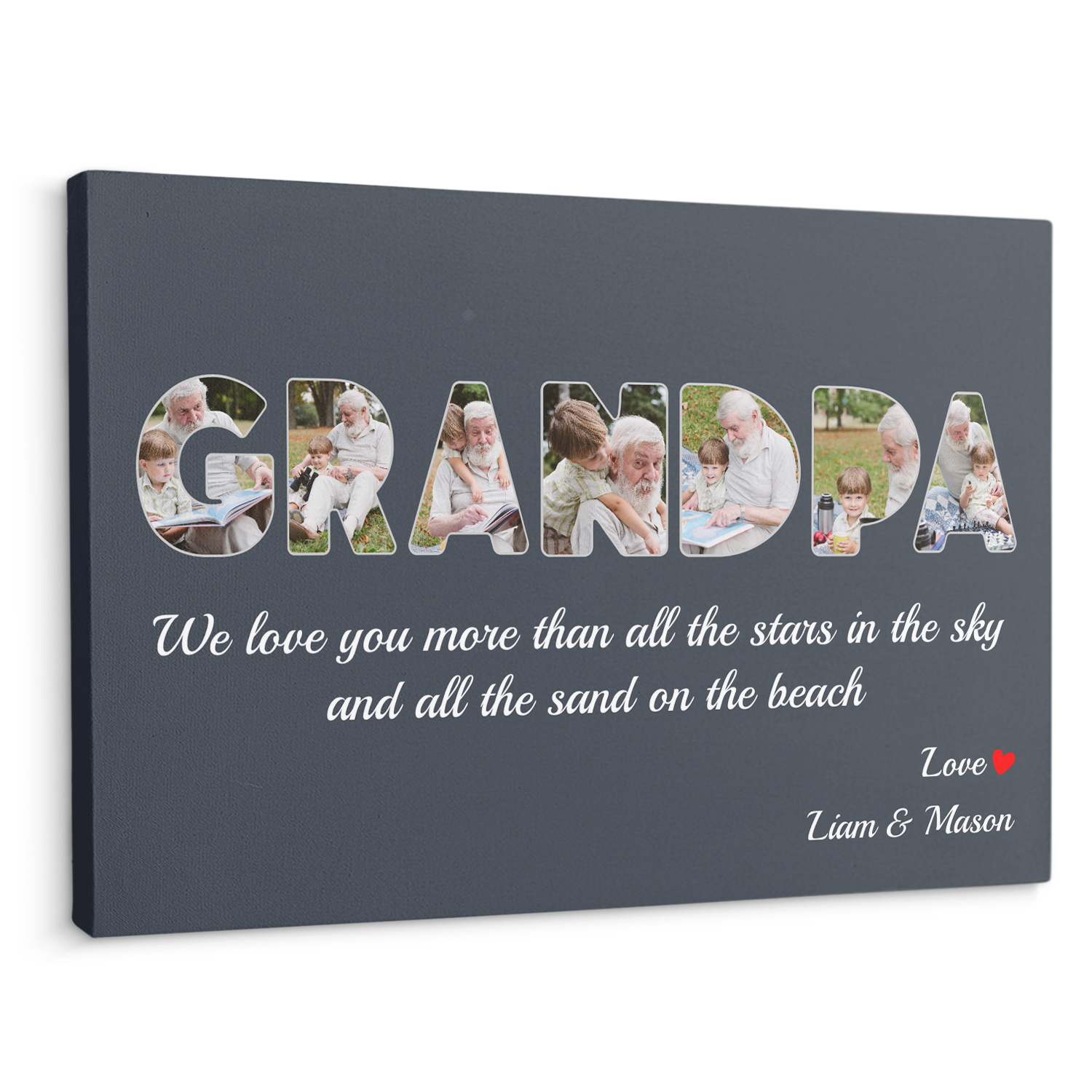 Grandpa Custom Photo - Customizable Navy Vintage Background Canvas