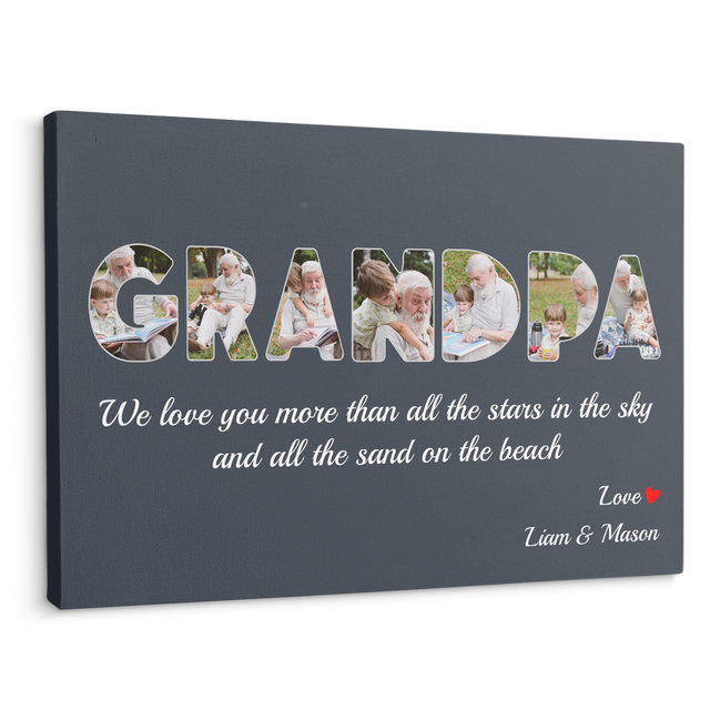 Grandpa Custom Photo - Customizable Navy Vintage Background Canvas