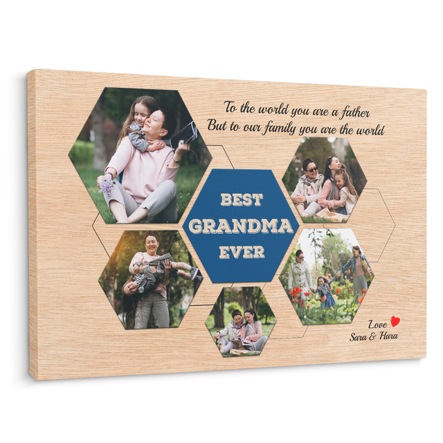 Best Grandma Ever Custom Photo - Customizable Light Wood Background Canvas