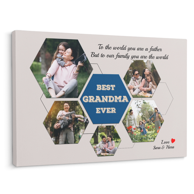 Best Grandma Ever Custom Photo - Customizable Light Grey Background Canvas