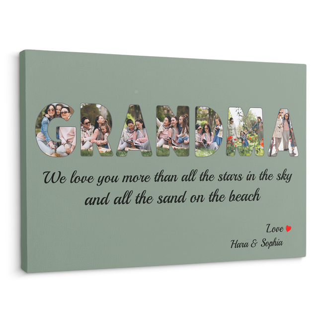 Grandma Custom Photo - Customizable Vintage Green Background Canvas