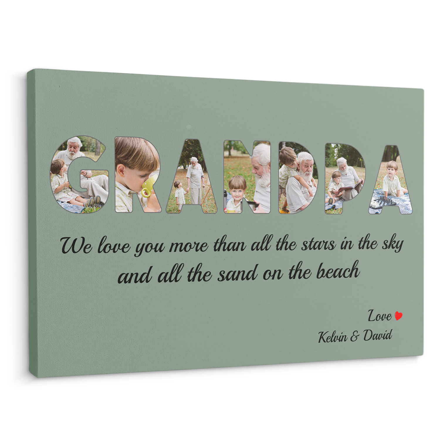 Grandpa Custom Photo - Customizable Vintage Green Background Canvas