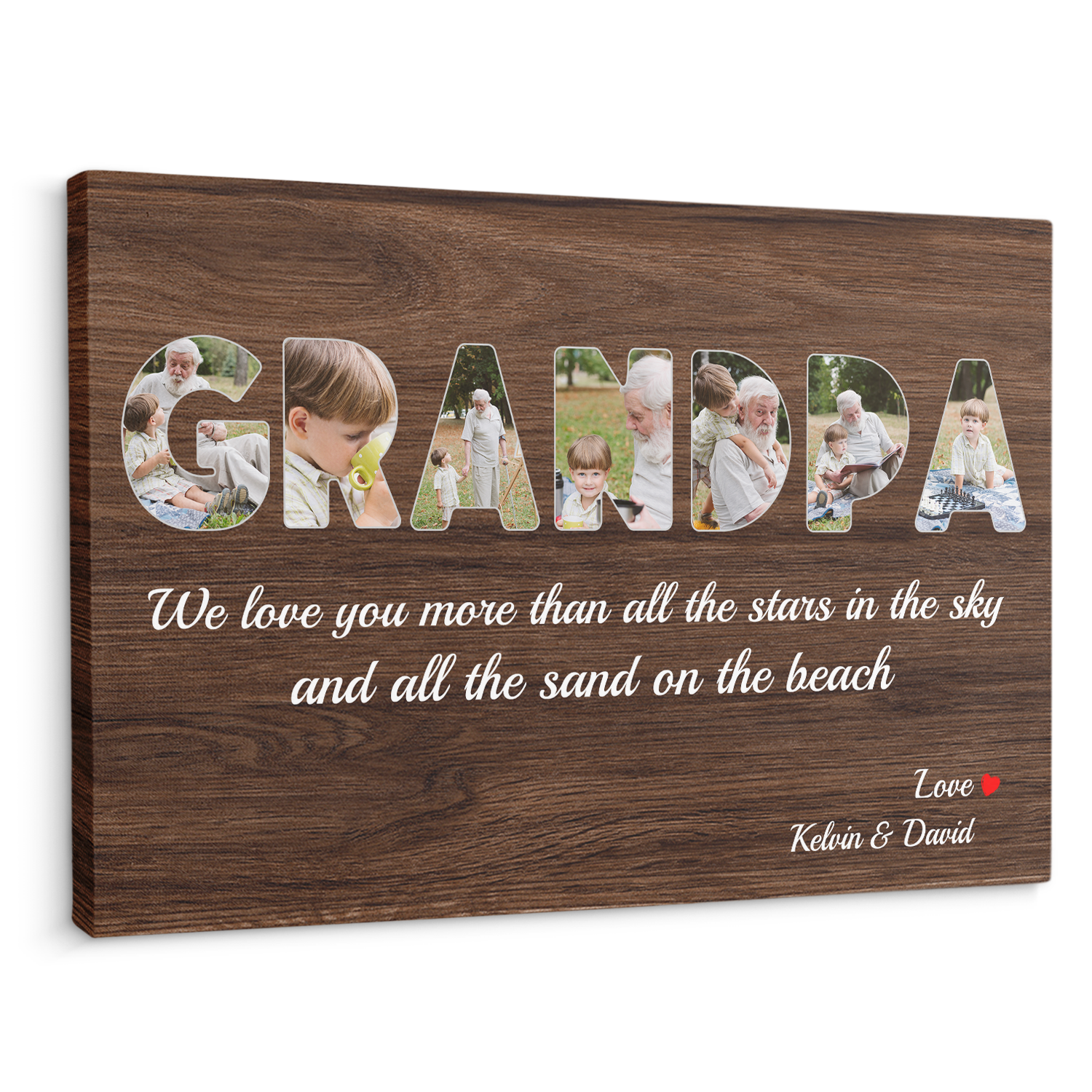 Grandpa Custom Photo - Customizable Dark Wood Background Canvas