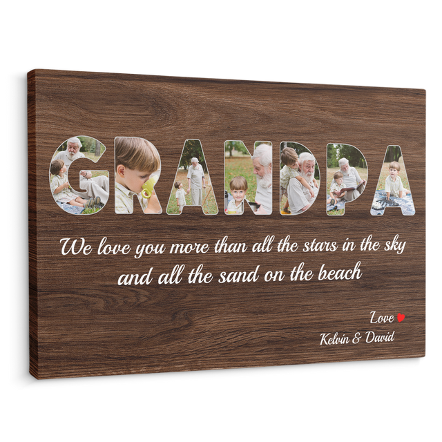 Grandpa Custom Photo - Customizable Dark Wood Background Canvas