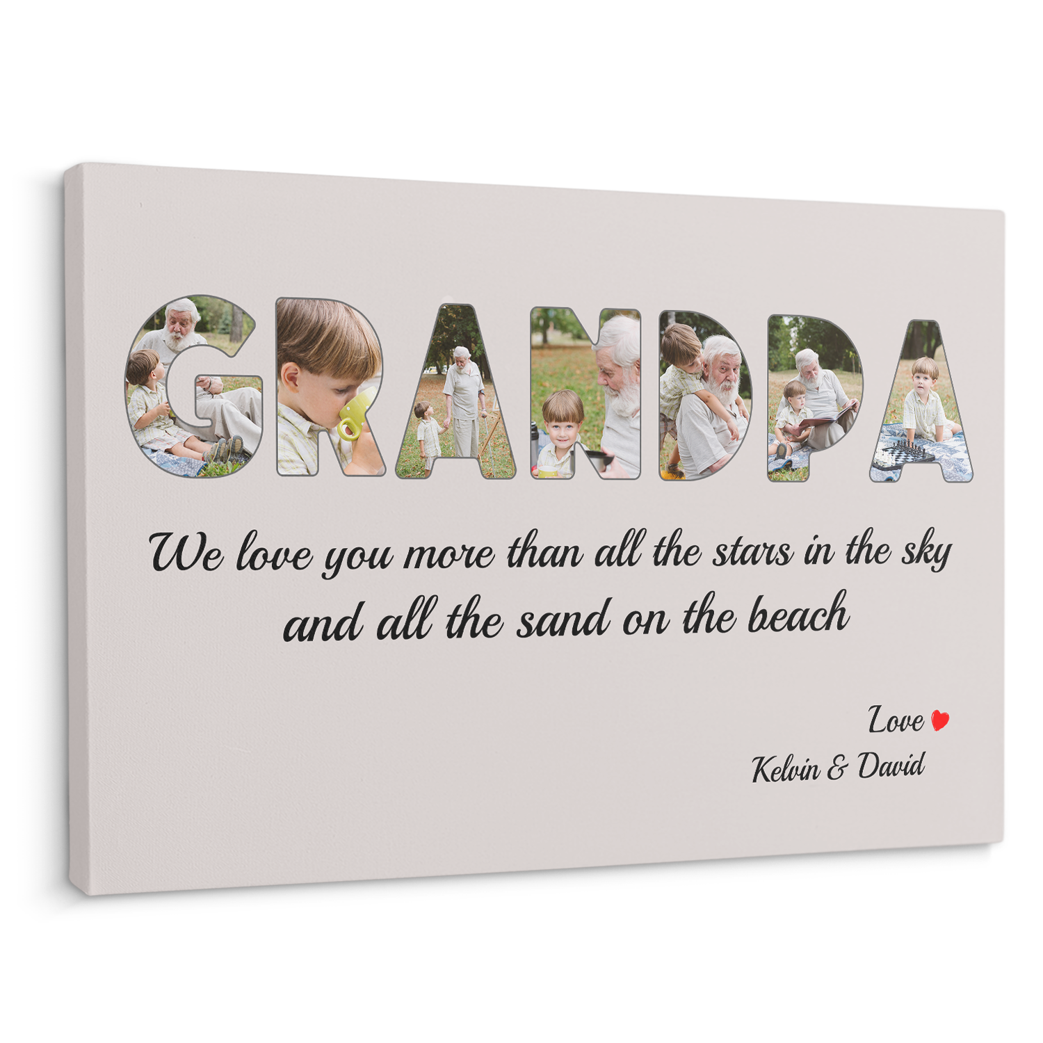 Grandpa Custom Photo - Customizable Light Grey Background Canvas