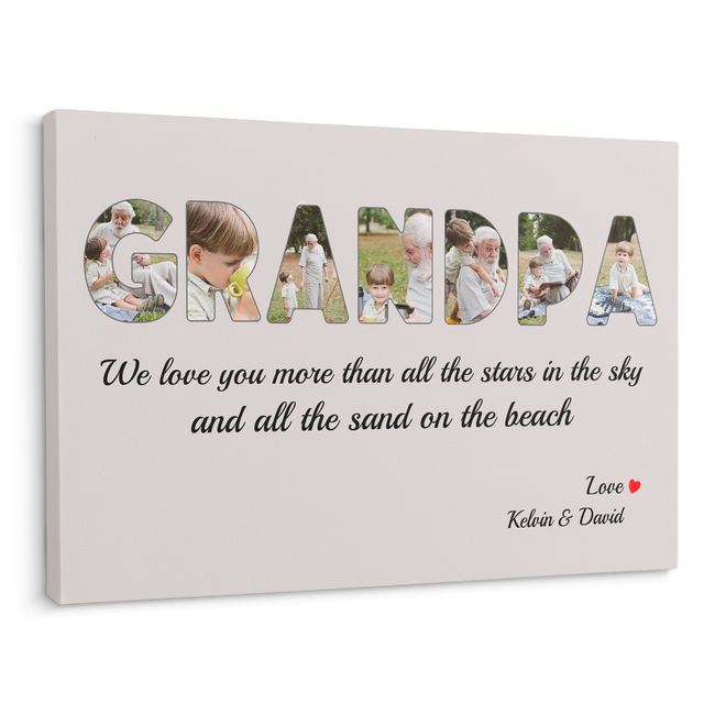Grandpa Custom Photo - Customizable Light Grey Background Canvas