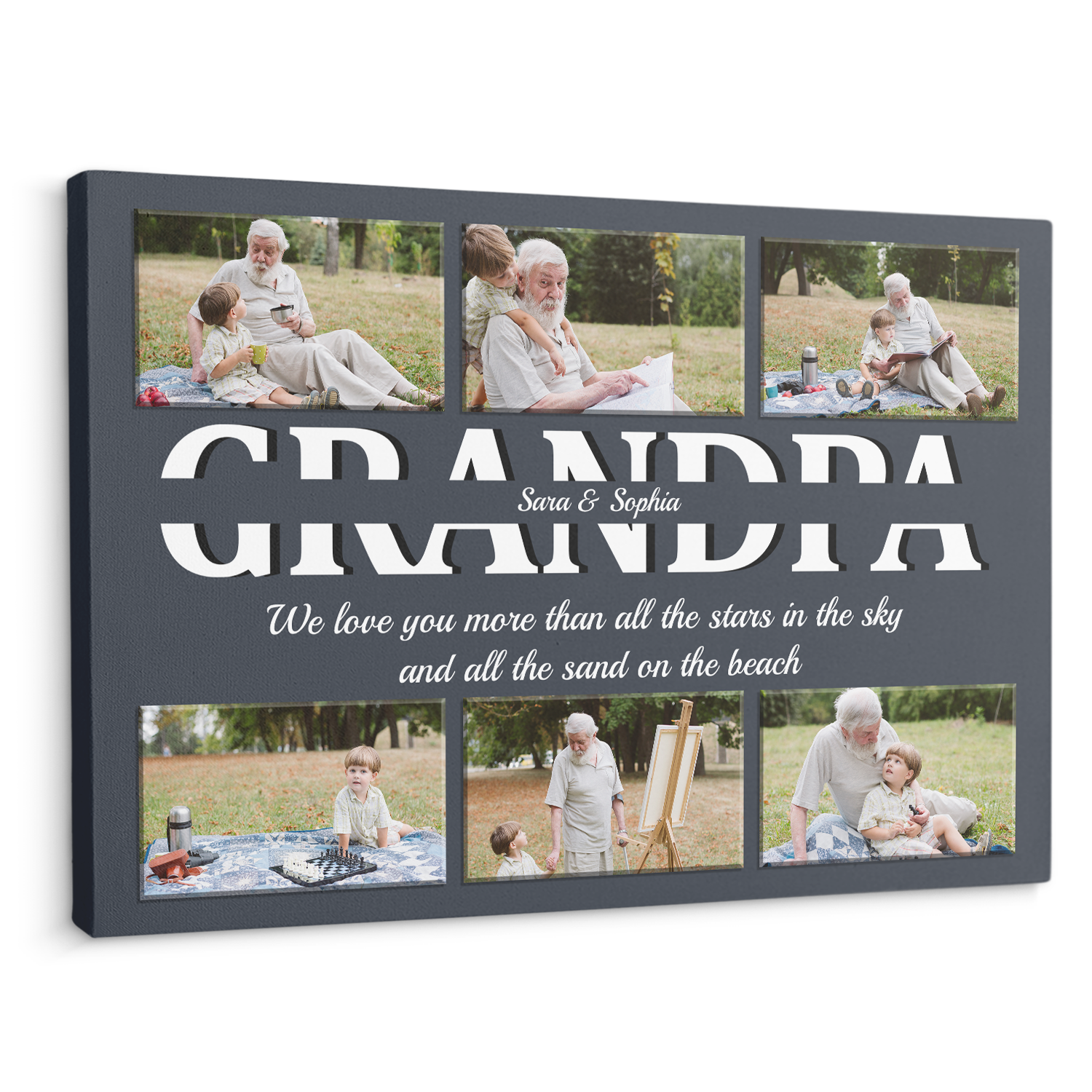 Grandpa Custom Text and Photo - Customizable Navy Vintage Background Canvas