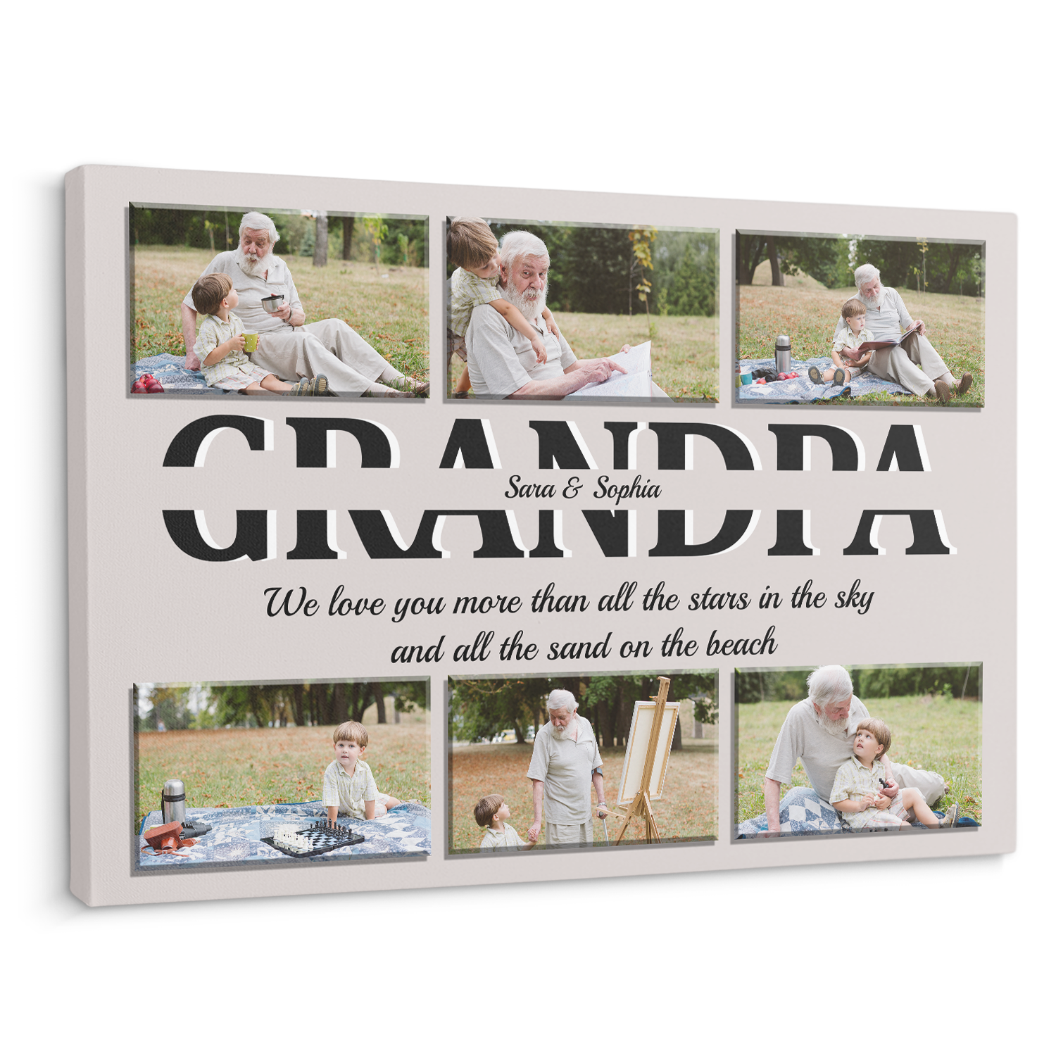Grandpa Custom Text and Photo - Customizable Light Grey Background Canvas