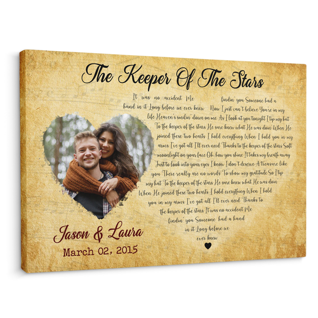 Custom Song Lyrics, Heart Shape, Upload Photo, Custom Name And Song Name, Canvas Wall Art