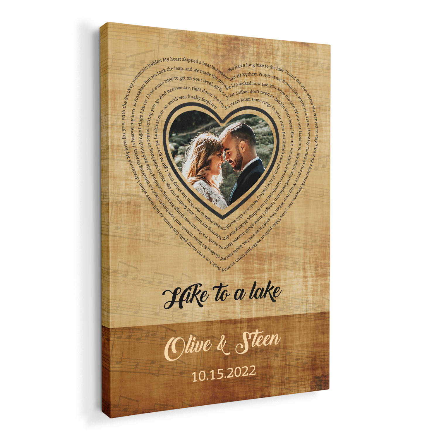 Custom Song Lyrics And Customizable Text, Upload Photo, Heart Shape, Canvas Wall Art
