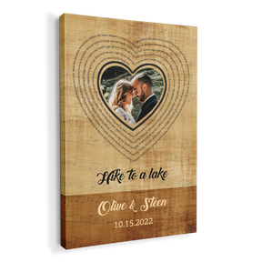 Custom Song Lyrics And Customizable Text, Upload Photo, Heart Shape, Canvas Wall Art