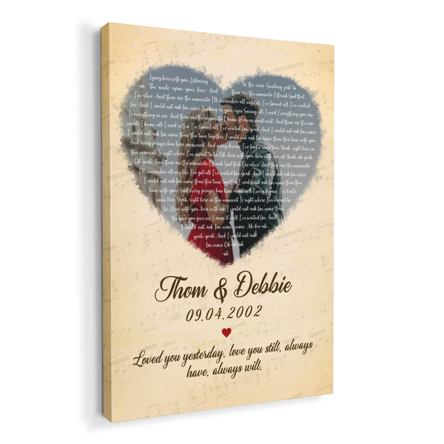 Custom Song Lyrics, Upload Photo, Heart Shape, Canvas Wall Art, Gift For Wedding