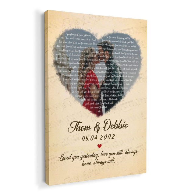 Custom Song Lyrics, Upload Photo, Heart Shape, Canvas Wall Art, Gift For Wedding