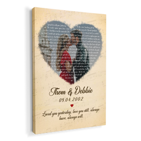 Custom Song Lyrics, Upload Photo, Heart Shape, Canvas Wall Art, Gift For Wedding