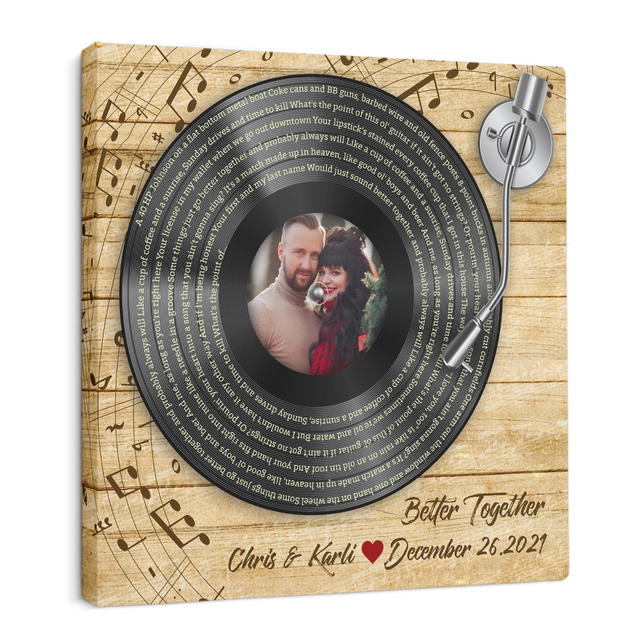 Custom Song Lyrics, Photo And Text, Vinyl Record Player, Canvas Wall Art
