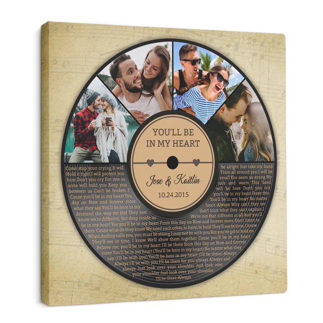 Custom Song Lyrics, Photo And Text, Half Vinyl Record, Canvas Wall Art