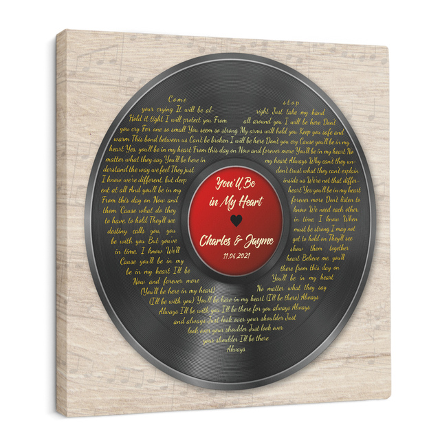 Custom Song Lyrics, Heart Shape, Vinyl Record, Customizable Song Name And Text, Canvas Wall Art