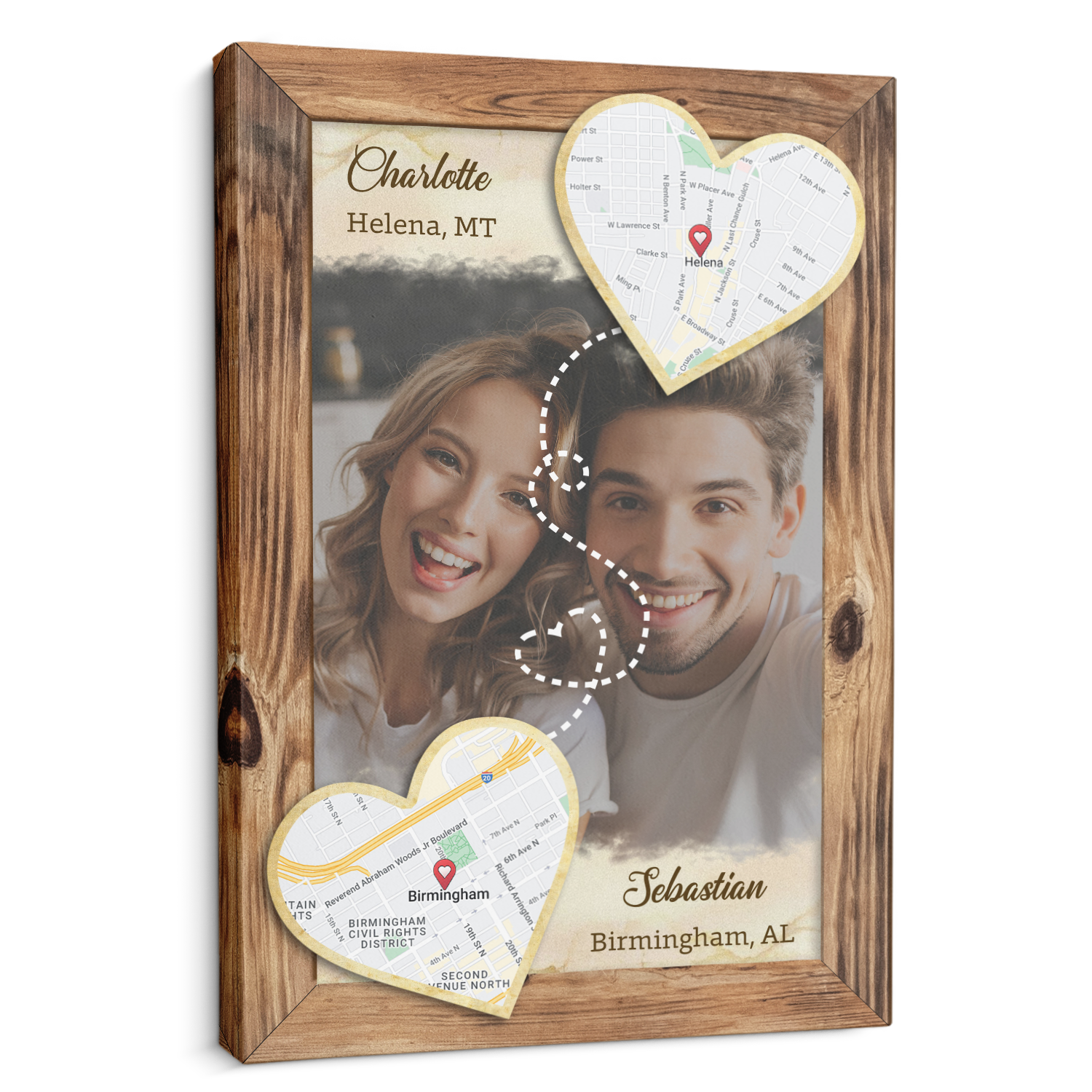 Custom Photo And Map Print By Location, Customizable Name And Text, , Canvas Wall Art