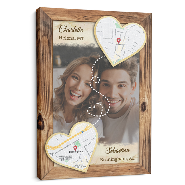 Custom Photo And Map Print By Location, Customizable Name And Text, , Canvas Wall Art