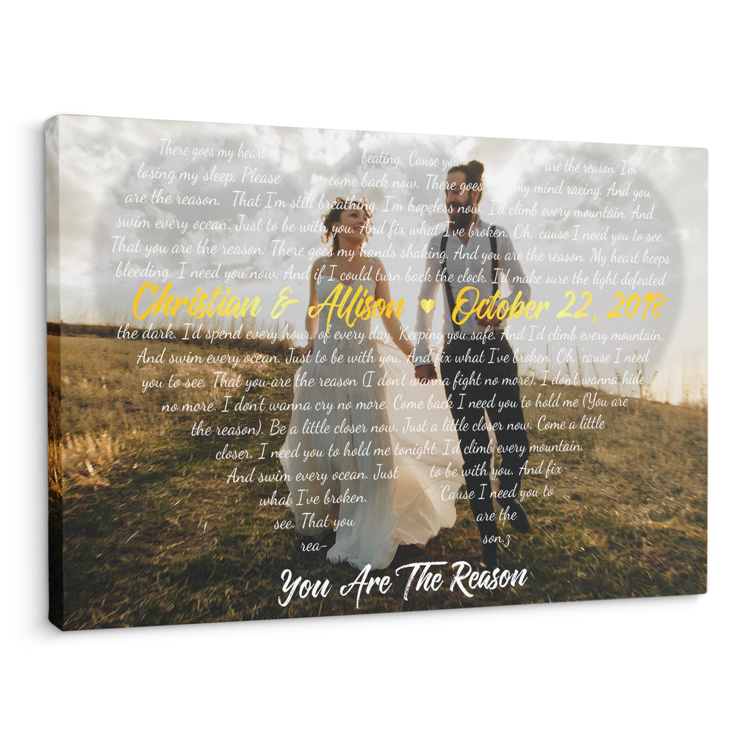 Custom Song Lyrics And Upload Photo, 2 Hearts Art Canvas