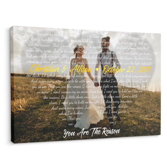 Custom Song Lyrics And Upload Photo, 2 Hearts Art Canvas