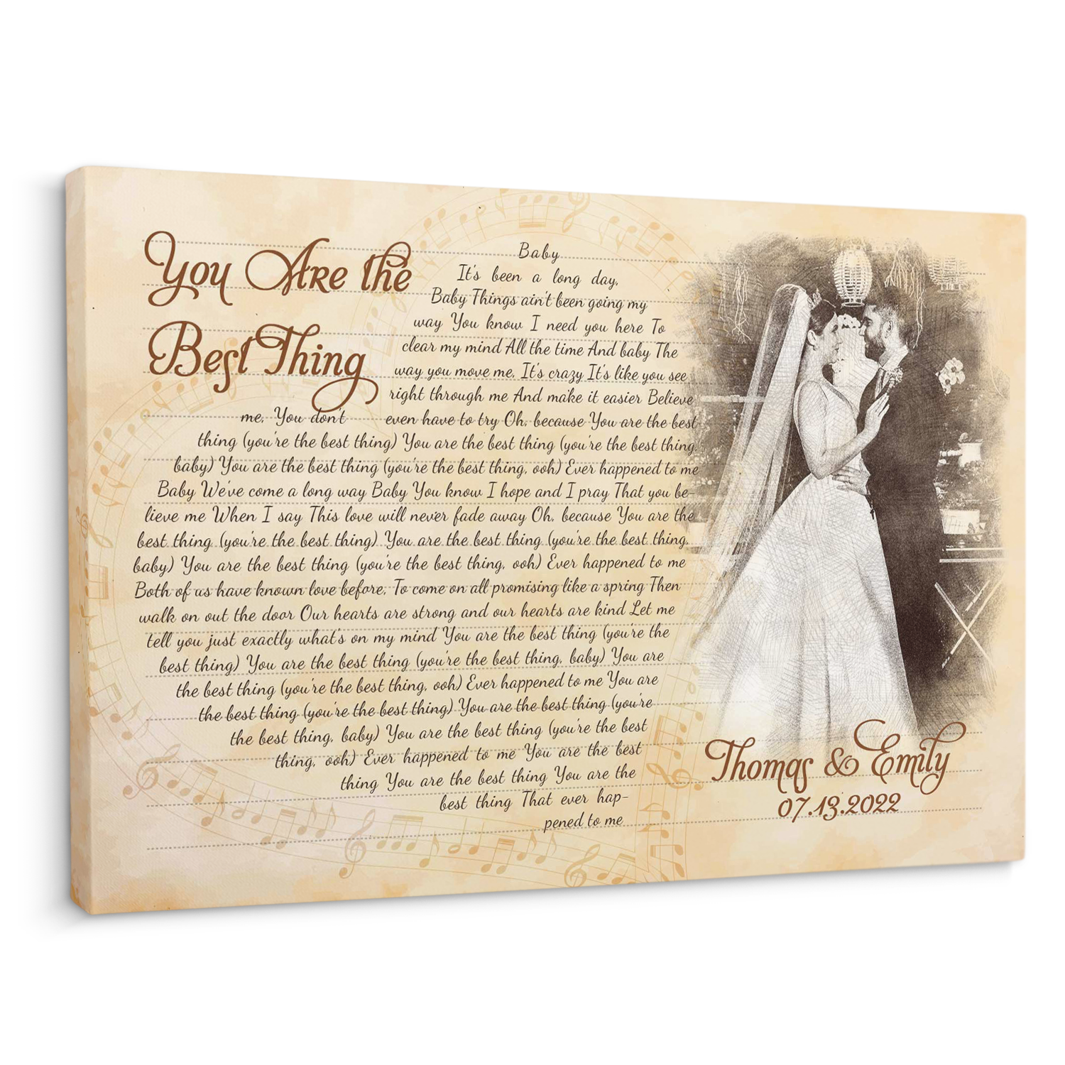 Custom Photo Name Date Heart Song Lyrics Canvas