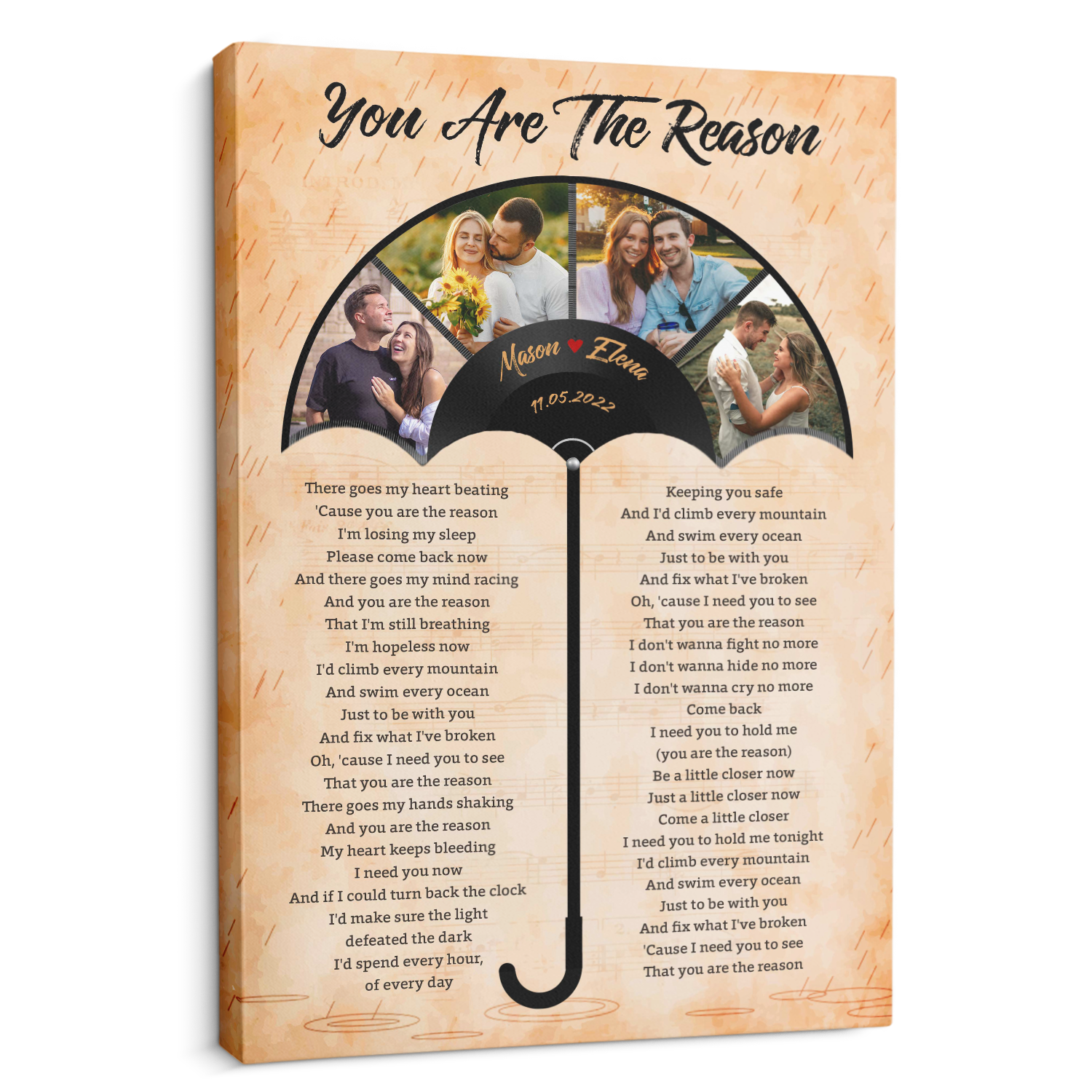 Custom Photo Name Date Umbrella Song Lyrics Canvas