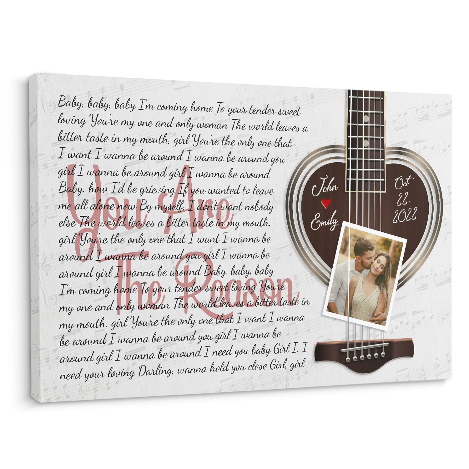 Custom Photo Name Date Heart Guitar Song Lyrics Canvas