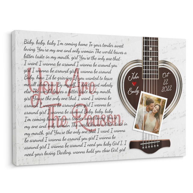 Custom Photo Name Date Heart Guitar Song Lyrics Canvas